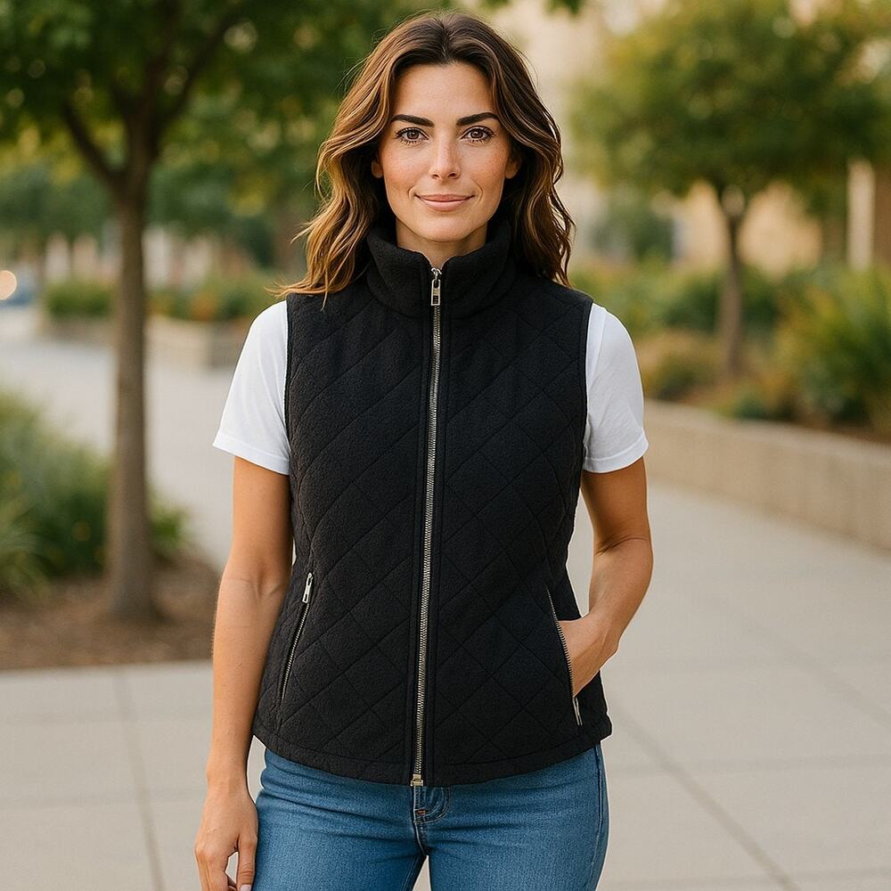 Abercrombie & Fitch Womens Black Fleece Diamond Quilted Vest Size Small Full Zip